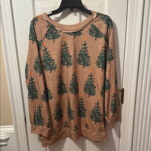 Festive Tree Print Tan Sweater